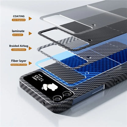 For Samsung Galaxy Z Flip4 5G Case PU Leather+PC Carbon Fiber Texture Flip Phone Shell