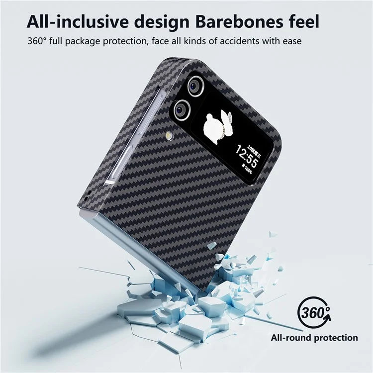 For Samsung Galaxy Z Flip4 5G Case PU Leather+PC Carbon Fiber Texture Flip Phone Shell