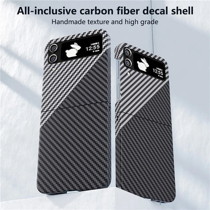 For Samsung Galaxy Z Flip4 5G Case PU Leather+PC Carbon Fiber Texture Flip Phone Shell+Silver