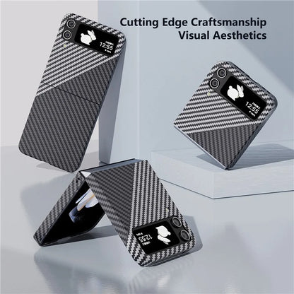 For Samsung Galaxy Z Flip4 5G Case PU Leather+PC Carbon Fiber Texture Flip Phone Shell+Silver