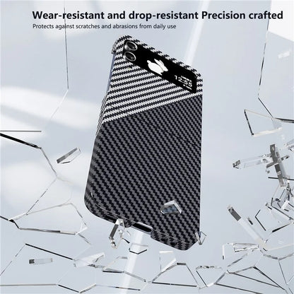 For Samsung Galaxy Z Flip4 5G Case PU Leather+PC Carbon Fiber Texture Flip Phone Shell+Silver