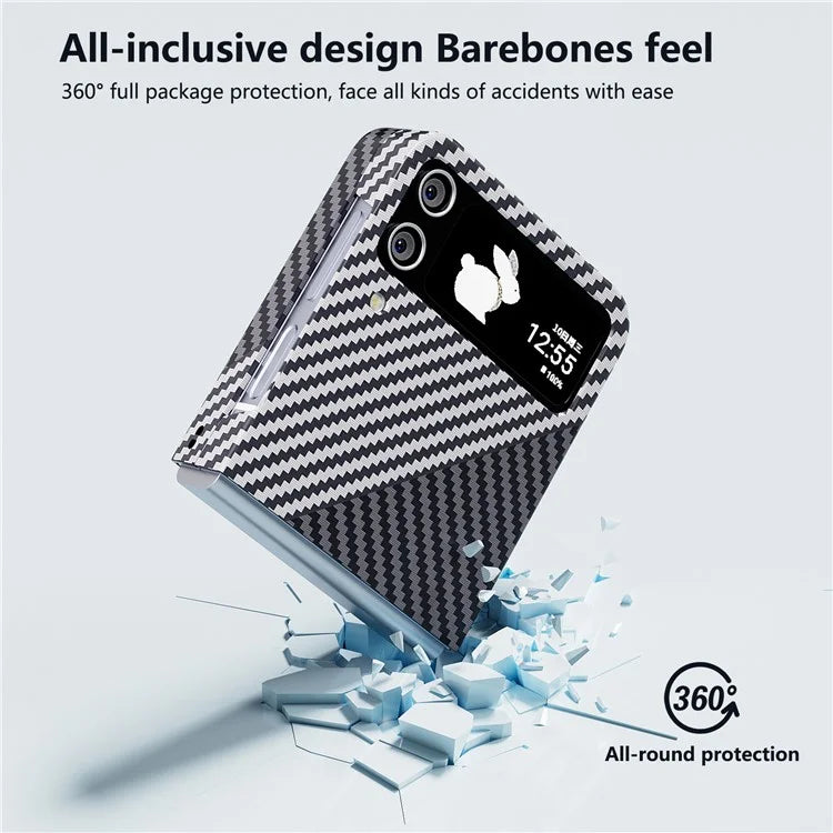 For Samsung Galaxy Z Flip4 5G Case PU Leather+PC Carbon Fiber Texture Flip Phone Shell+Silver