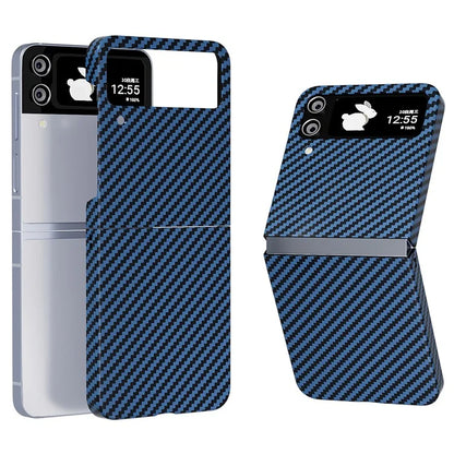 For Samsung Galaxy Z Flip4 5G Case PU Leather+PC Carbon Fiber Texture Flip Phone Shell