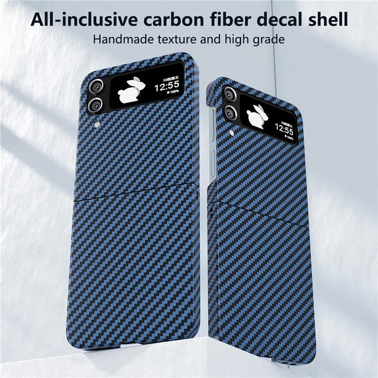 For Samsung Galaxy Z Flip4 5G Case PU Leather+PC Carbon Fiber Texture Flip Phone Shell
