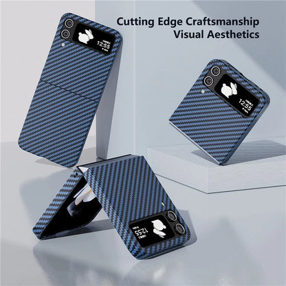 For Samsung Galaxy Z Flip4 5G Case PU Leather+PC Carbon Fiber Texture Flip Phone Shell