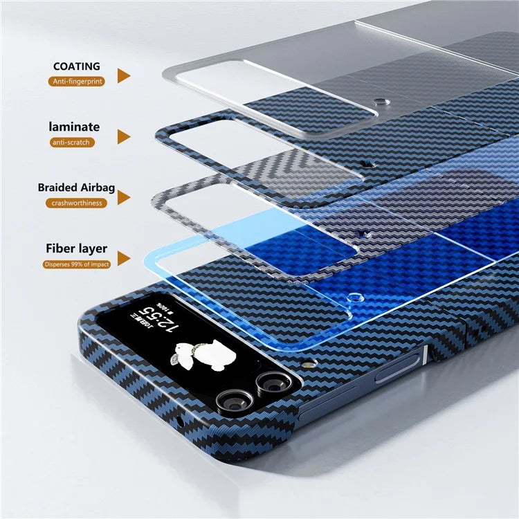For Samsung Galaxy Z Flip4 5G Case PU Leather+PC Carbon Fiber Texture Flip Phone Shell