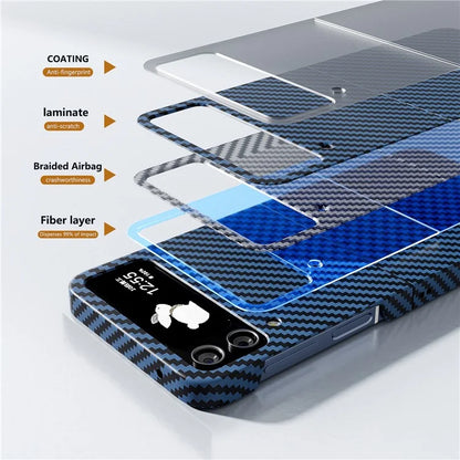 For Samsung Galaxy Z Flip4 5G Case PU Leather+PC Carbon Fiber Texture Flip Phone Shell