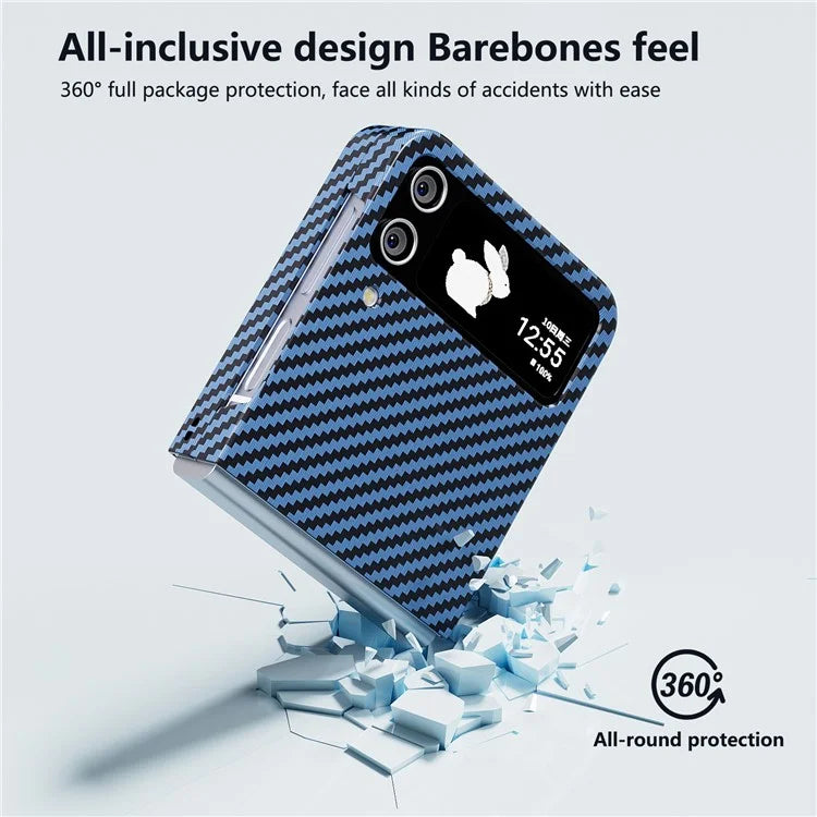 For Samsung Galaxy Z Flip4 5G Case PU Leather+PC Carbon Fiber Texture Flip Phone Shell