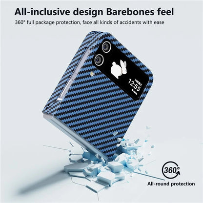 For Samsung Galaxy Z Flip4 5G Case PU Leather+PC Carbon Fiber Texture Flip Phone Shell