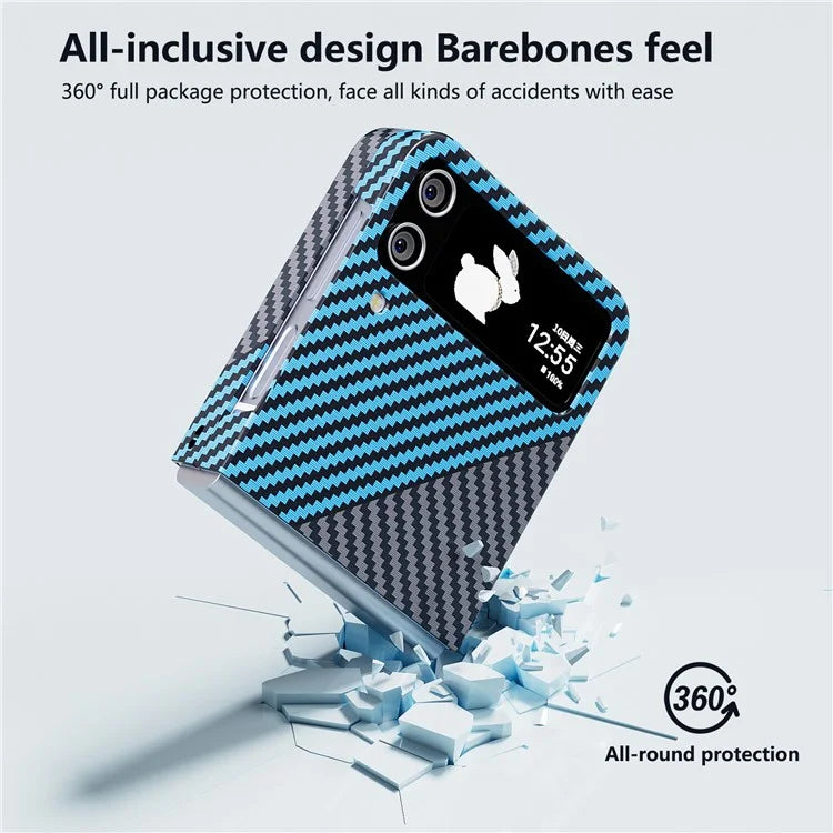 For Samsung Galaxy Z Flip4 5G Case PU Leather+PC Carbon Fiber Texture Flip Phone Shell+Blue