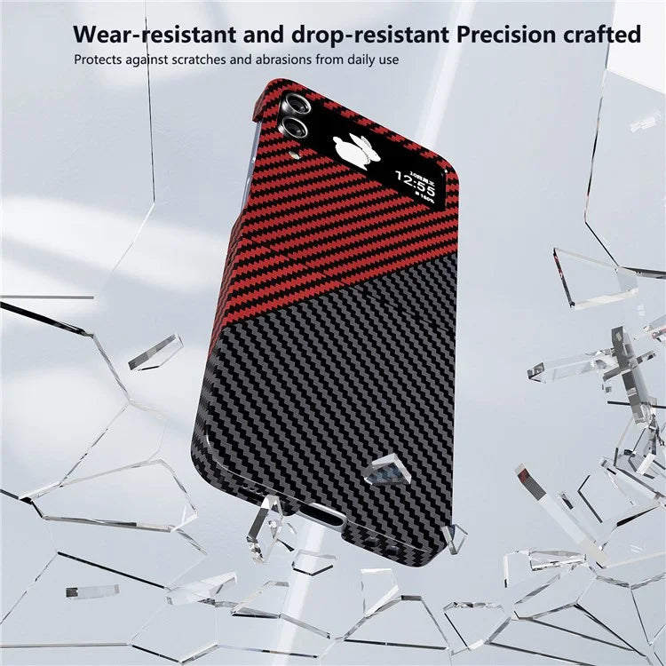 For Samsung Galaxy Z Flip4 5G Case PU Leather+PC Carbon Fiber Texture Flip Phone Shell+Red