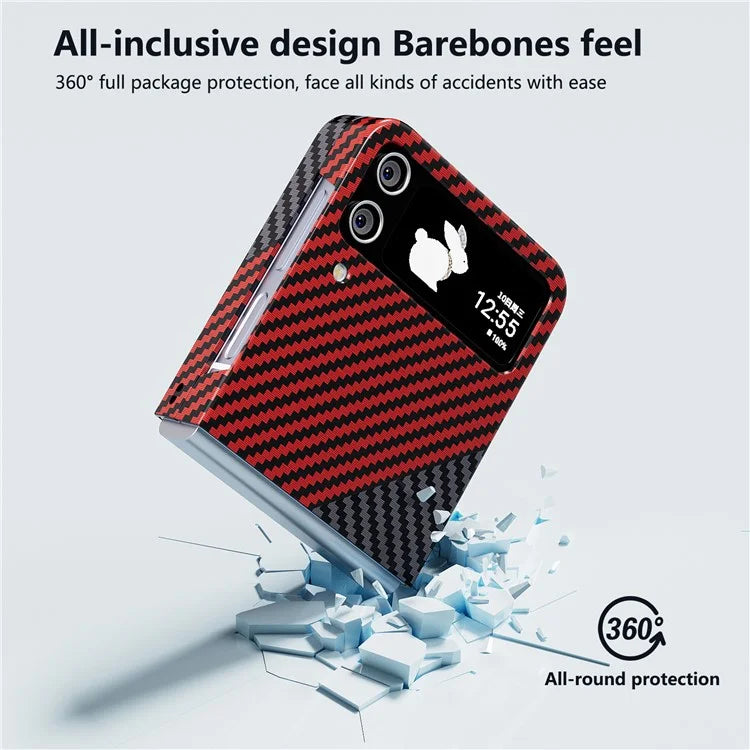 For Samsung Galaxy Z Flip4 5G Case PU Leather+PC Carbon Fiber Texture Flip Phone Shell+Red