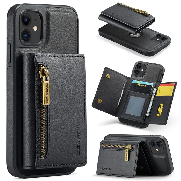 DG.MING M5 Series For iPhone 11 Wallet Case Zipper Pocket Card Slots Phone Cover