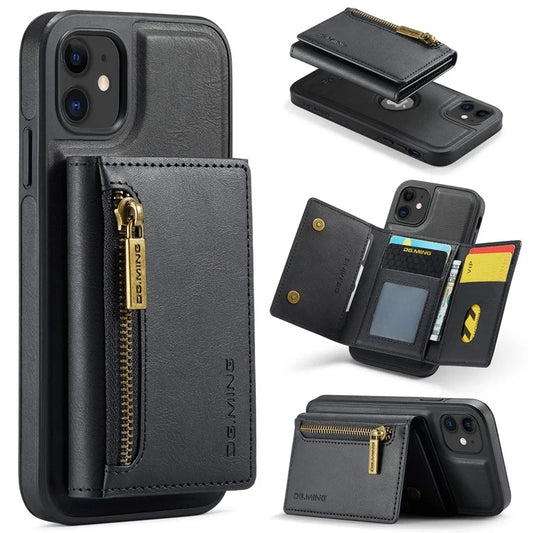 DG.MING M5 Series For iPhone 11 Wallet Case Zipper Pocket Card Slots Phone Cover