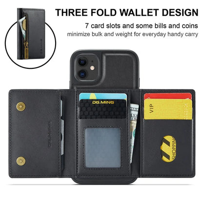 DG.MING M5 Series For iPhone 11 Wallet Case Zipper Pocket Card Slots Phone Cover