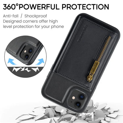 DG.MING M5 Series For iPhone 11 Wallet Case Zipper Pocket Card Slots Phone Cover