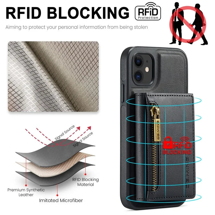 DG.MING M5 Series For iPhone 11 Wallet Case Zipper Pocket Card Slots Phone Cover