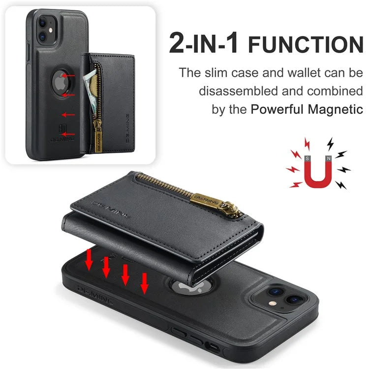 DG.MING M5 Series For iPhone 11 Wallet Case Zipper Pocket Card Slots Phone Cover