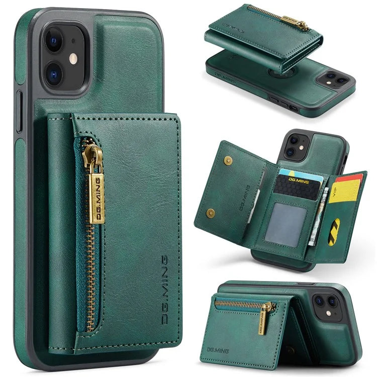 DG.MING M5 Series For iPhone 11 Wallet Case Zipper Pocket Card Slots Phone Cover