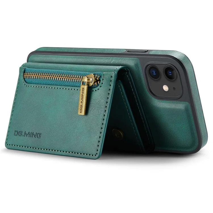 DG.MING M5 Series For iPhone 11 Wallet Case Zipper Pocket Card Slots Phone Cover