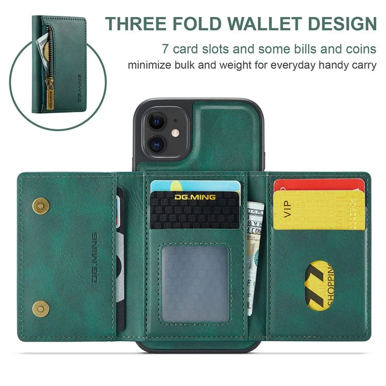 DG.MING M5 Series For iPhone 11 Wallet Case Zipper Pocket Card Slots Phone Cover