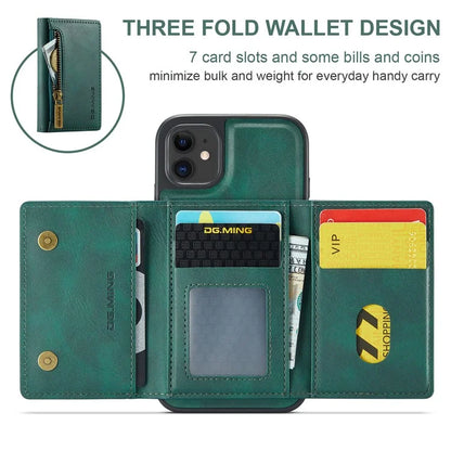 DG.MING M5 Series For iPhone 11 Wallet Case Zipper Pocket Card Slots Phone Cover