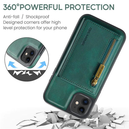 DG.MING M5 Series For iPhone 11 Wallet Case Zipper Pocket Card Slots Phone Cover