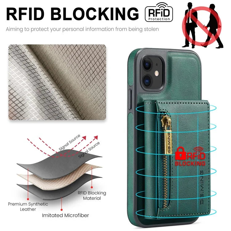 DG.MING M5 Series For iPhone 11 Wallet Case Zipper Pocket Card Slots Phone Cover