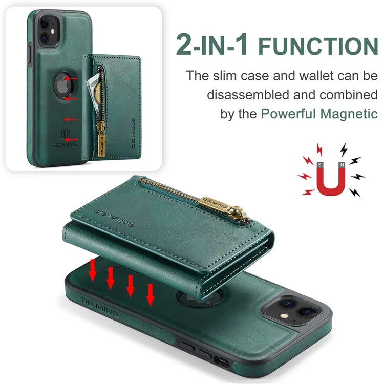 DG.MING M5 Series For iPhone 11 Wallet Case Zipper Pocket Card Slots Phone Cover
