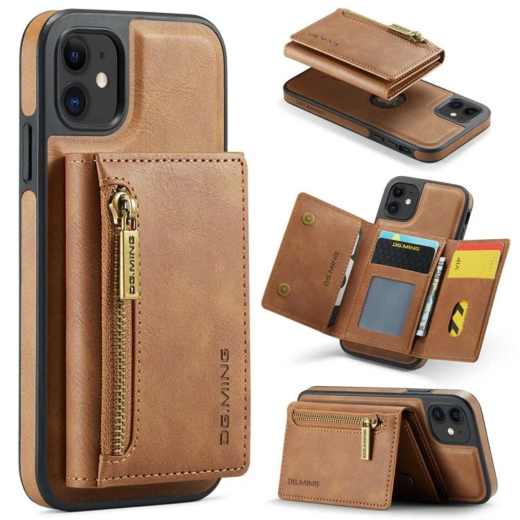 DG.MING M5 Series For iPhone 11 Wallet Case Zipper Pocket Card Slots Phone Cover