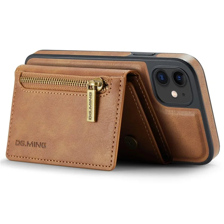 DG.MING M5 Series For iPhone 11 Wallet Case Zipper Pocket Card Slots Phone Cover