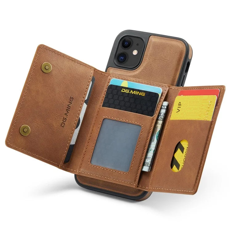DG.MING M5 Series For iPhone 11 Wallet Case Zipper Pocket Card Slots Phone Cover