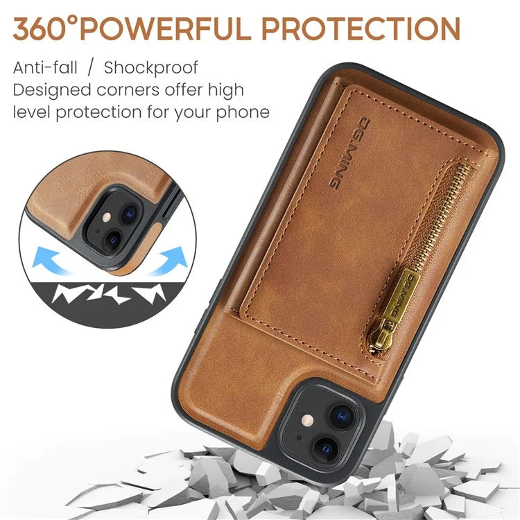 DG.MING M5 Series For iPhone 11 Wallet Case Zipper Pocket Card Slots Phone Cover