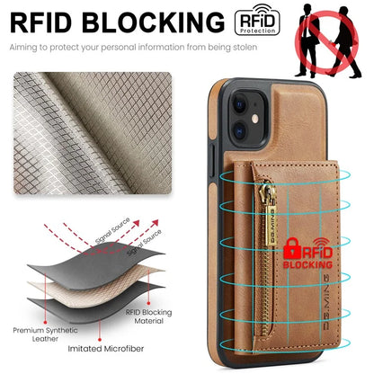 DG.MING M5 Series For iPhone 11 Wallet Case Zipper Pocket Card Slots Phone Cover