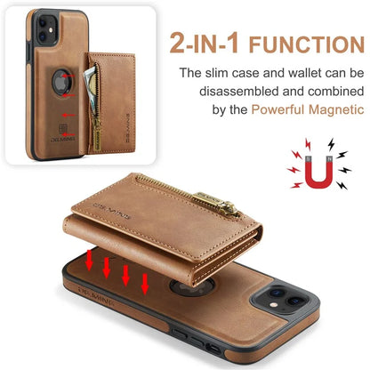 DG.MING M5 Series For iPhone 11 Wallet Case Zipper Pocket Card Slots Phone Cover