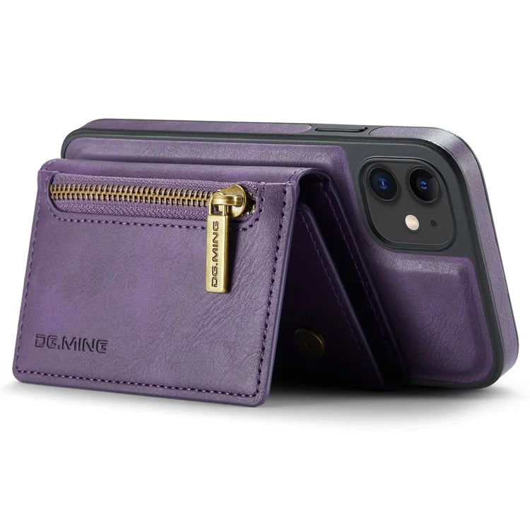 DG.MING M5 Series For iPhone 11 Wallet Case Zipper Pocket Card Slots Phone Cover