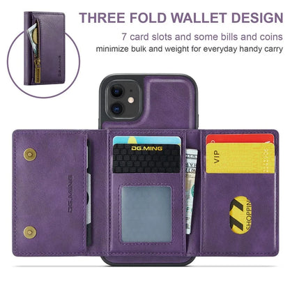 DG.MING M5 Series For iPhone 11 Wallet Case Zipper Pocket Card Slots Phone Cover