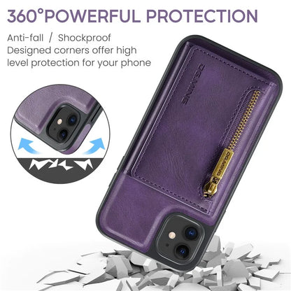 DG.MING M5 Series For iPhone 11 Wallet Case Zipper Pocket Card Slots Phone Cover