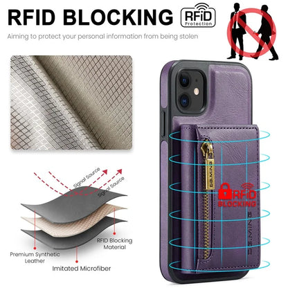 DG.MING M5 Series For iPhone 11 Wallet Case Zipper Pocket Card Slots Phone Cover