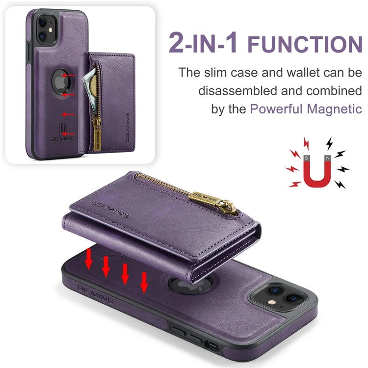 DG.MING M5 Series For iPhone 11 Wallet Case Zipper Pocket Card Slots Phone Cover