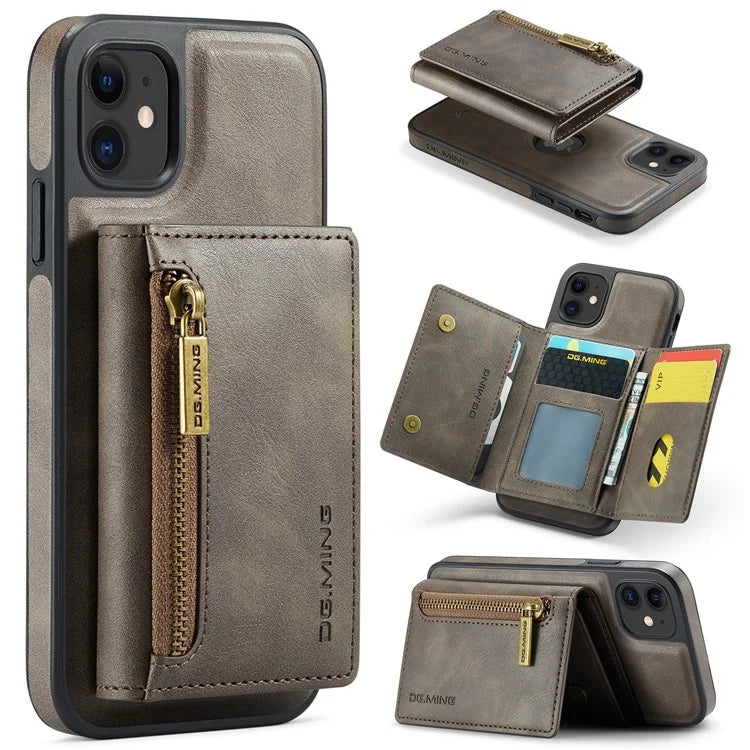 DG.MING M5 Series For iPhone 11 Wallet Case Zipper Pocket Card Slots Phone Cover