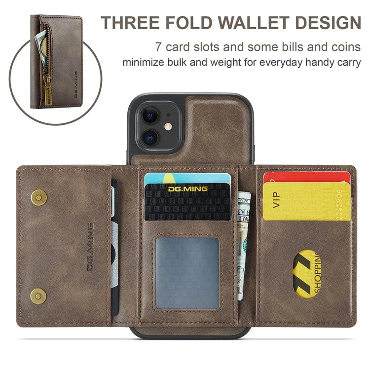 DG.MING M5 Series For iPhone 11 Wallet Case Zipper Pocket Card Slots Phone Cover