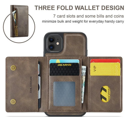 DG.MING M5 Series For iPhone 11 Wallet Case Zipper Pocket Card Slots Phone Cover