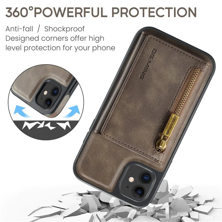 DG.MING M5 Series For iPhone 11 Wallet Case Zipper Pocket Card Slots Phone Cover