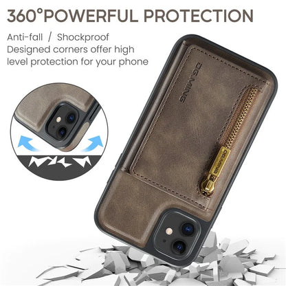 DG.MING M5 Series For iPhone 11 Wallet Case Zipper Pocket Card Slots Phone Cover