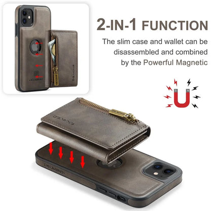 DG.MING M5 Series For iPhone 11 Wallet Case Zipper Pocket Card Slots Phone Cover