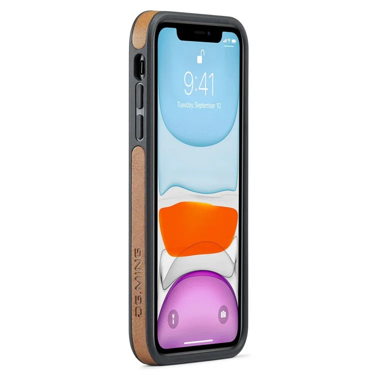 DG.MING For iPhone 11 Phone Case PU Leather Coated PC+TPU Hybrid Protective Cover