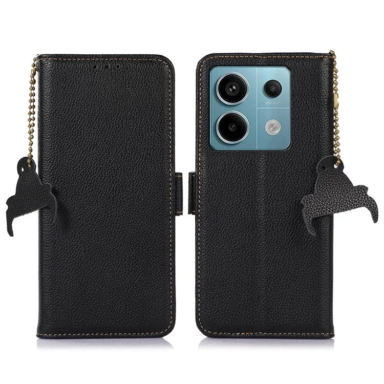 For Xiaomi Redmi Note 13 Pro 5G / Poco X6 5G Cell Phone Case RFID Blocking Wallet Genuine Cow Leather Cover