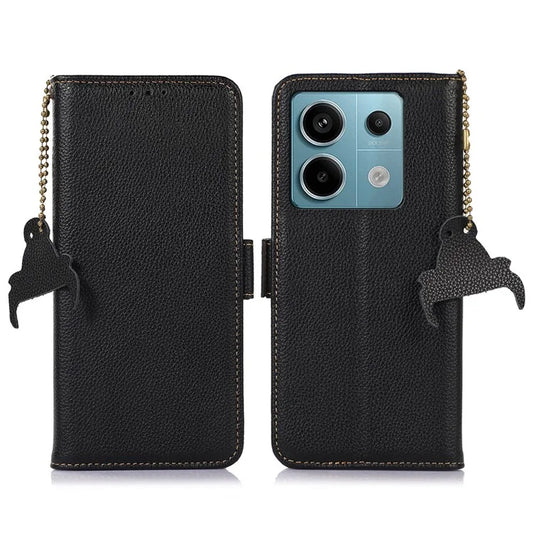 For Xiaomi Redmi Note 13 Pro 5G / Poco X6 5G Cell Phone Case RFID Blocking Wallet Genuine Cow Leather Cover