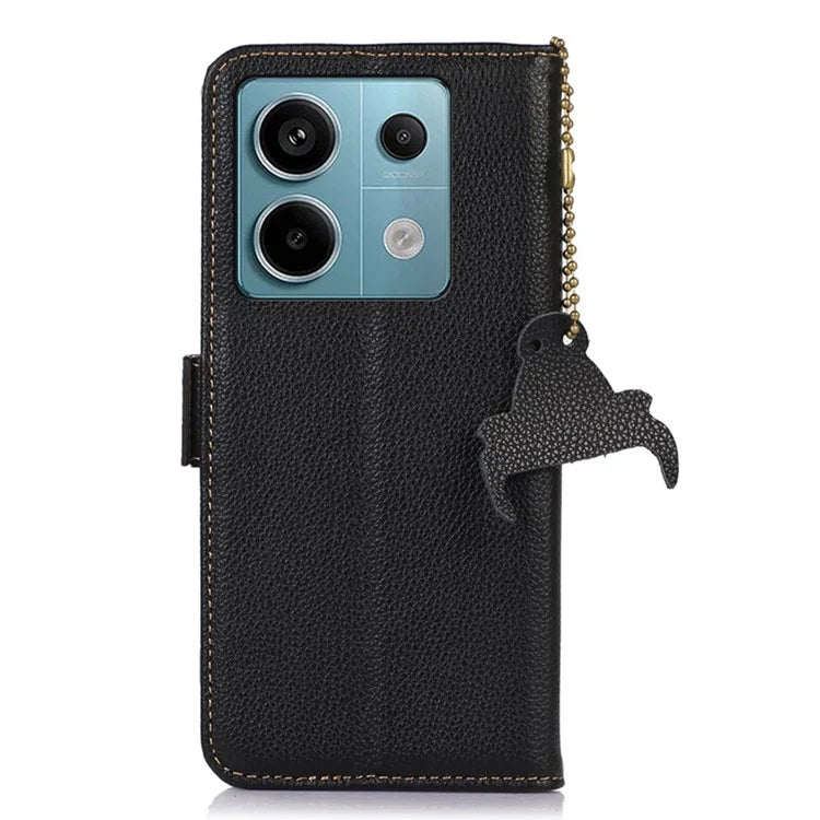 For Xiaomi Redmi Note 13 Pro 5G / Poco X6 5G Cell Phone Case RFID Blocking Wallet Genuine Cow Leather Cover